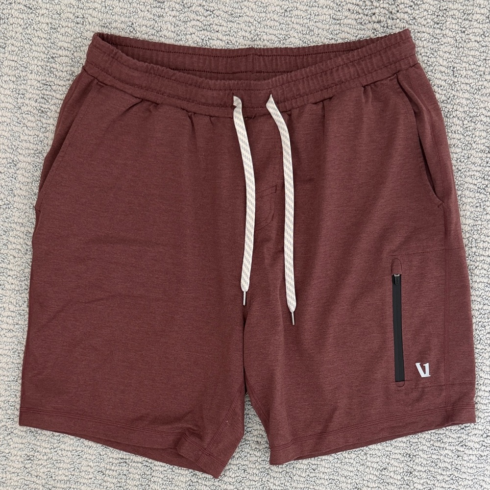 Vuori Men's Maroon Athletic Shorts with White Drawstring